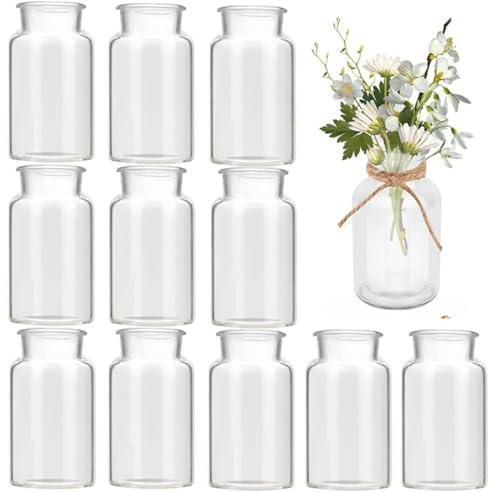 Small Glass Bud Vases Set of 12,Mini Vintage for Flowers, Small Vase Set for Decorative Table, Wedding Party, Home