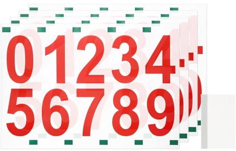 sourcing map 4 Sheets/40 Pcs Mailbox Numbers for Outside, 3 Inch 0-9 Vinyl Self-Adhesive Numbers Stickers Waterproof House Sticker with Scraper for Signs Doors Address, Red