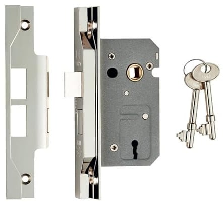 Kooples Hardware Easi-T Residential 2 Lever Sashlock Rebated – Internal Door Mortice Lock with Rebate Kit – Ideal for Double Wooden Doors (Satin Nickel, 64mm)