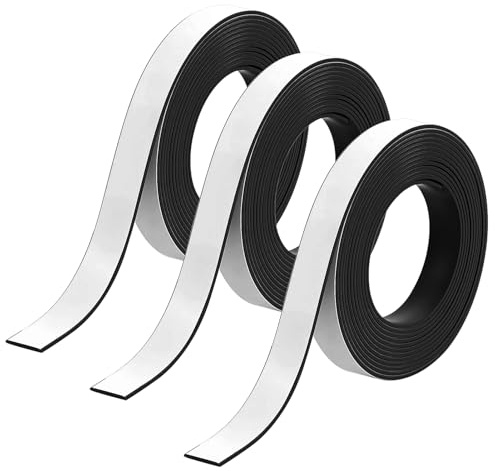 3 Rollen Magnetband, 15mm x 2 Meter Selbstklebender Magnetstreifen, Fliegengitter-Magnetband ohne Bohren, für Fenster, Türen, Vorhänge, Wände (Schwarz)