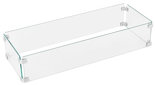 Nuu Garden Fire Pit Wind Guard for Rectangular Fire Pit Table 29'' x 10'' x 6 Sturdy and Durable Flame Protective Transparent Tempered Glass Guard with Aluminum Alloy Corner Bracket WG02