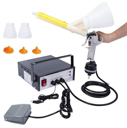 Portable Electric Paint Spray Machine, Electrostatic Powder Coat Machine with Foot Switch, 5 Gear Adjustable, Machinery Powder Coating Spray Gun Set for Machinery Painting(Black)
