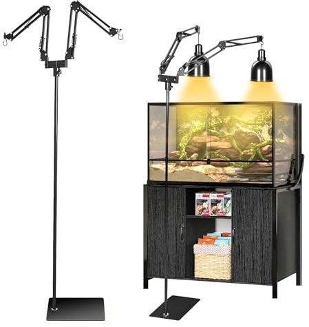 TECKZOON Support de Lampe Réglable pour Reptile, Chauffant pour Aquarium Tortue, Rotation à 360° Support de Lampe pour Terrarium avec 2 Crochets pour Tortue, Terrarium, Réservoir en Verre, Cages