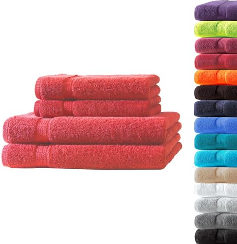 Loomiva Frottier Set 2X Handtuch + 2X Duschtuch | 500g/m² | 100% Baumwolle | ideal für Reisen & Gym und Sport | Öko-TEX Standard 100 | Rot