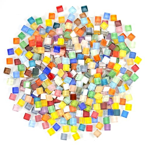 Zourglow 1 kg Tessere Mosaico, 1X1cm Piastrelle Mosaico Quadrato | Circa 1100 Pezzi, Kit Mosaico Quadrato in Cristallo per Bagni, Soggiorni, Cucine e Decorazioni D'interni (Colore Misto)