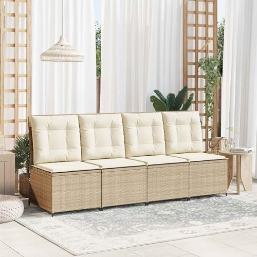 Hoopleep Garten-Sofa mit Kissen Schwarz und Cremeweiß, Poly-Rattan Liege für Outdoor und Terrasse, Robustes Möbelstück mit Stahlrahmen, entspanntes Sitzen