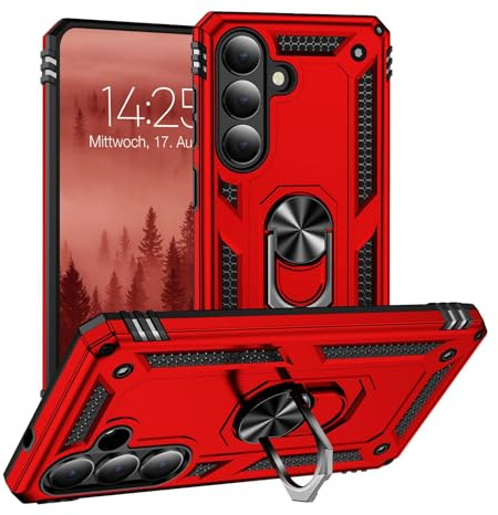 LBH Outdoor Hülle für Samsung Galaxy S26 Armor Militär Stoßfest Handyhülle 360 Grad Metal Ring Halter Ständer Schutzhülle für Handyhalterung Auto Magnet Rot