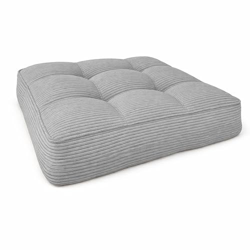 POKAR Stuhlkissen Sitzkissen 40x40x10 cm Loungekissen aus Cord | Sitzpolster Outdoor für Gartenstuhl und Rattanmöbel | Sitzauflage für Gartenmöbel | Öko Tex Zertifiziert | Made in EU | Grau