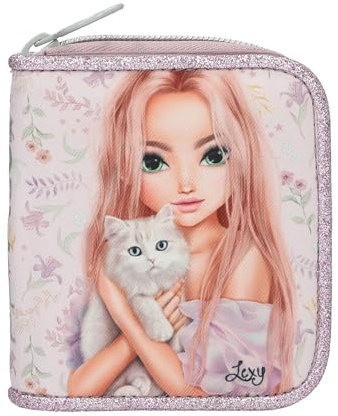 Depesche 13961 TOPModel Blooming Kitty - Portemonnaie in Lila, mit Model Motiv, Blumen Muster und Katze, Geldbörse mit Druckknopf-Verschluss