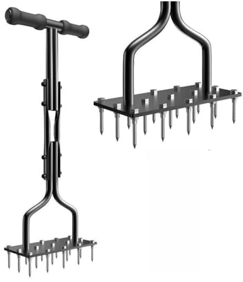 Racocou 36-inch Heavy-Duty Soil Lawn Aerator Spike Loosening Tool with Leaf Cleaning 15 Iron Nails for Lawns and Gardens