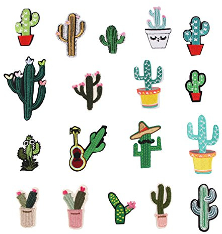 Milya Aufnäher Bügelbild Aufbügler Bügeleisen auf Patches Applikation für T-Shirt Jeans Kleidung Taschen zum Aufbügeln, 18 PCS Kaktus Motiv