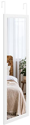 Dripex Over Door Mirror Full Length, 110 x 33cm Wall Mounted Mirror Door Hung Mirror for Bathroom/Bedroom/Wardrobe - Toughened Glass, White