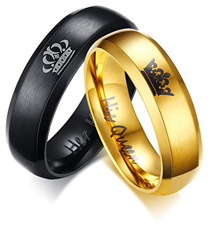 OIDEA Partner Ringe für 2 His Queen Her King Krone Eheringe Edelstahlringe Gold schwarz für Damen Herren mit Geschenkbox