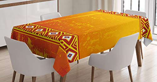 ABAKUHAUS Afrika Tischdecke, Stammes-ethnisches Motiv, Für den Inn und Outdoor Bereich geeignet Waschbar Druck Klar Kein Verblassen, 140 x 170 cm, Ringelblume und Orange