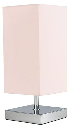 MiniSun | Modern Square Polished Chrome Touch Table Lamp with a Pink Shade | Table Lamps, Home Décor & Improvement Essential