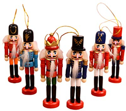 Amosfun 6 Stücke Holz Nussknacker Soldat Figuren Puppen Weihnachten Ornament Dekofigur Baumschmuck Christbaumschmuck Holzanhänger Tischdeko Weihnachtsbaum Anhänger