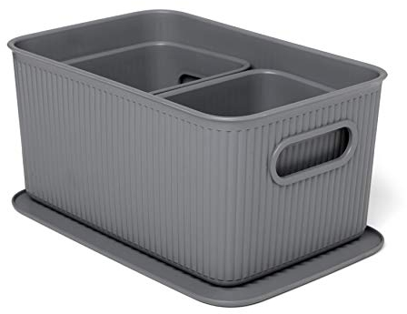 TATAY 7010814 Multipurpose Organiser Set with Lid, 3 x Charcoal Grey, Medium
