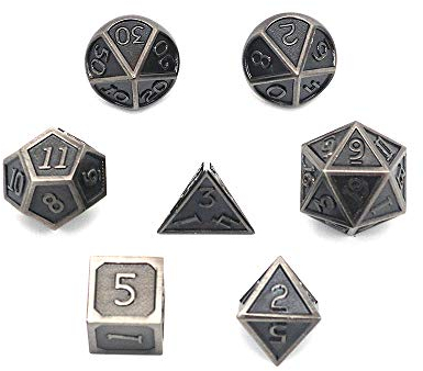 DollaTek 7Pcs poliedrici in Metallo Solido Set di Dadi D&D in Metallo Solido con Custodia e Lega di Zinco con Smalto per Giochi di Ruolo Dungeons And Dragons (elettroforetico Blu e Bianco)