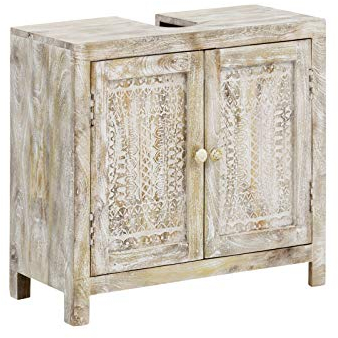 Woodkings® Waschbeckenunterschrank Holz Mango rustikal Bitna Waschtischunterschrank massiv Badmöbel Natur weiß patiniert Badezimmer Badezimmerschrank Badschrank Bad Unterschrank Massivholz