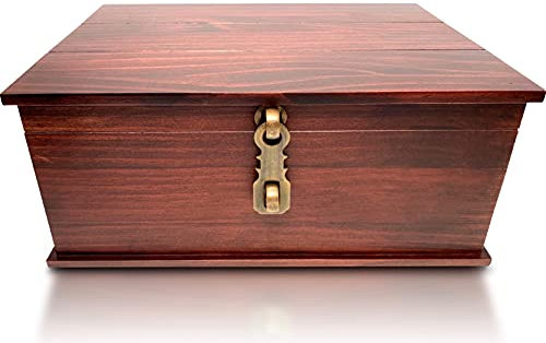Blake & Lake Antique Style Wood Storage Box - Decorative Wooden Box with Hinged Lid and Metal Latch for Home or Office