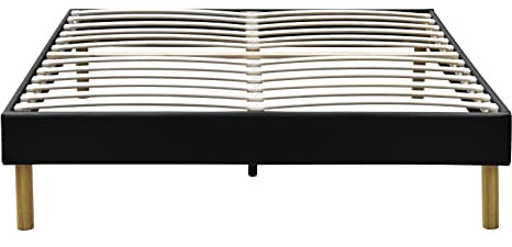 King of Dreams Gregory - Solide et Confortable Sommier Tapissier Noir + Pieds en 20 cm pour Matelas en 140x200-2 x 13 Lattes - Montage Rapide et Facile - revetement PVC Facile d'entretien