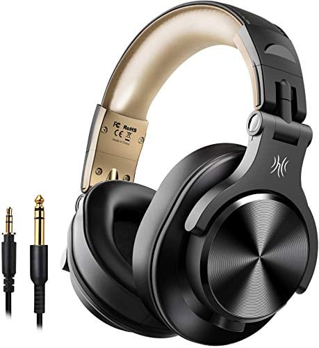 OneOdio Bluetooth Kopfhörer Over Ear, 72 Stdn HiFi Stereo Kopfhörer Kabellos, Wireless Headphones mit 6.35mm & 3.5mm Klinke für Studio DJ Handy PC AMP - Gold