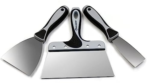 ROLLINGDOG 3PCS Wallpaper Scraper Set-Filling Knife Set,Stainless Steel Paint Scraper Tool with Ergonomic Rubber Handle,for Drywall Finishing, Plaster Scraping, Wallpaper(1.5,4,8)