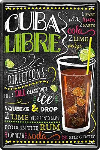 schilderkreis24 - Blechschilder Cocktail Rezept Cuba Libre Deko Metallschild Schild für alle Bar Theke oder Pub Besitzer Geschenk zum Geburtstag oder Weihnachten 20x30 cm