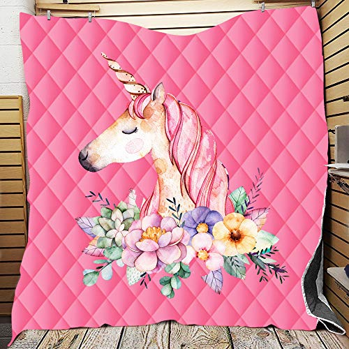 FANSU Tagesdecke Bettüberwurf Steppdecke Mikrofaser Doppelbett Einselbetten Tagesdecken Gesteppt Bettwäsche Sofaüberwurf Wohndecke Cartoon Drucken Einhorn Bettdecke (Rosa Prinzessin,96 * 114cm)