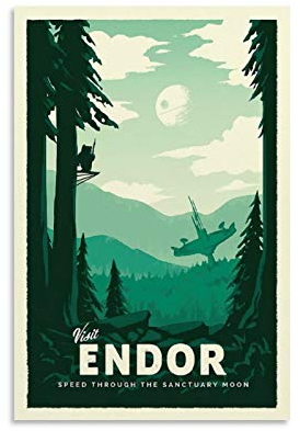 HUAIREN Endor – Star Wars Minimalistisches Anime-Retro-Reise-Poster Druck auf Leinwand, Wandkunst für Raumdekoration, Familienschlafzimmer, Badezimmer, ästhetisches Poster, 50 x 75 cm