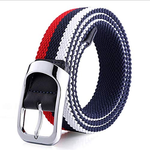 WOAIXI Leinwandgürtel,Mode Unisex Gewebte Stretchgürtel Mode Metall Nadelschnalle Militärgürtel Männer Frauen Jeans Gürtel Outdoor Casual Elastic Bund, Rot Blau Weiß, 105Cm