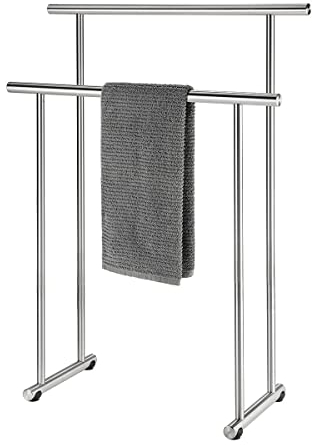 HISKA massiver standfester Handtuchständer aus Edelstahl, freistehender Handtuchhalter, HxBxT: 106x76x32 cm oder in Wunschbreite
