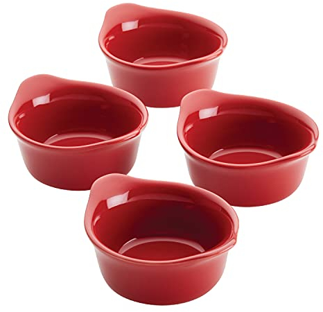 Rachael Ray Solid Glaze Lot de 4 ramequins ronds en céramique Rouge