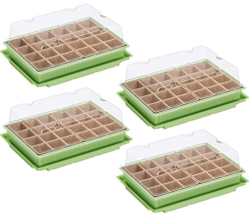 WELLGRO Mini Gewächshaus für 24 Pflanzen - ca. 27x19x10 cm (LxBxH) je Zimmergewächshaus, grün/transparent, Kunststoff/Zellulose - Menge wählbar, Stückzahl:4 Stück