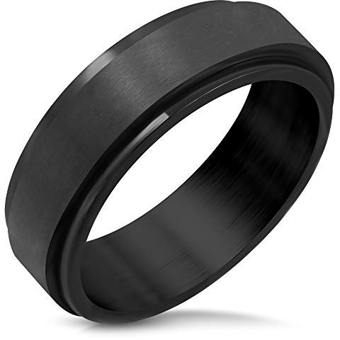 ZENSE - Bague tournante pour homme de couleur noire mate ZR0157, taille 58