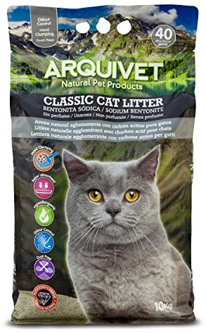 Arquivet Classic Katzenstreu 10 Kg - 100% natürliches Aktivkohle-Klumpstreu - Hygienisches Katzenstreu - Saugfähigkeit - Hilft Gerüche und Bakterien zu beseitigen