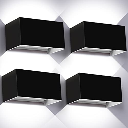 Kingwei 4 Stück LED Wandleuchte Aussen 20W, Auf und ab Einstellbarer Lichtstrahl Außenwandleuchte Wasserdichte IP65, Wandleuchten Schwarz Wandbeleuchtung Innen/Aussen Kaltweiß (Schwarz)