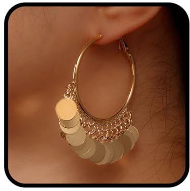 Ushiny Boho Quaste Creolen Gold Pailletten baumeln Quaste Ohrstecker Festival Party Creolen Schmuck für Damen und Mädchen