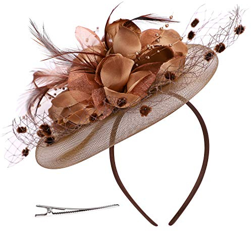 Damen Fascinator Hut Party Braut Mesh Kopfbedeckung Frauen Mädchen Haar Clip Accessoire Federn Blumen Kopfschmuck 20er Jahre Stirnband Elegant Klassisch Hochzeit Haarschmuck für Kirche Tea Cocktail