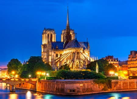 adrium AluVerbund-Bild 60 x 40 cm: Île de la cite, Paris, Frankreich: Nachtansicht von Kathedrale Notre Dame de Paris oder Unsere Frau von Paris, eine schöne Kathe(100703273)