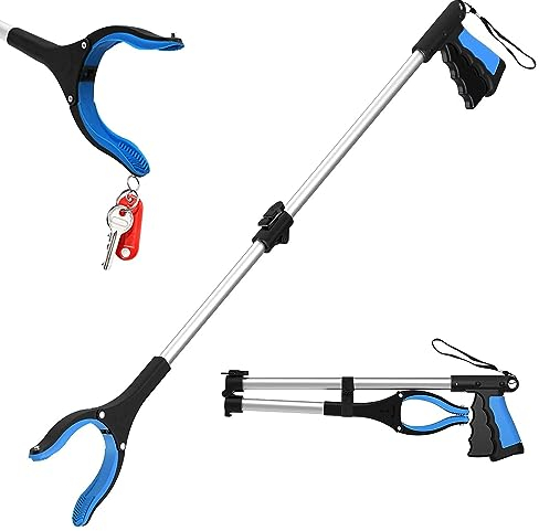 Litter Pickers, KY-Tech 32inch Litter Picker Grabber Stick with Magnetic, Foldable Rubbish Picker Helping Hand Grabber for Adults (Upgrade 32 Blue)