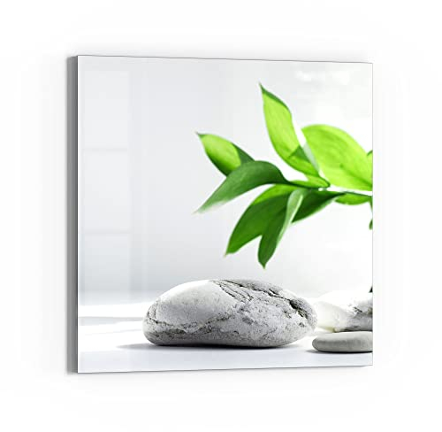 DEQORI Glas-Magnettafel | 50x50 cm groß | Motiv Wellnesssteine mit Grün | Memo-Board aus Glas | Magnetboard inkl. Magnete, Stift & Tuch für Küche & Büro | Tafel magnetisch & beschreibbar