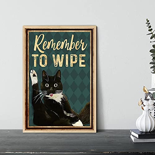 Lsjuee Retro Art Printing Metal Tin Sign Remember to Wipe Cat Men Cave Bar Club Novelty Cafe Store Wall Decor 8 x 12 inch