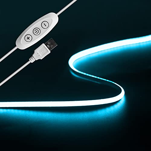 Tayire 2m USB 5V LED Streifen Eisblau, 960LEDs Dimmbar COB LED Strip Lights CRI90+ 4mm LED TV Hintergrundbeleuchtung, Flexibel Unterbodenleuchte für Drinnen Küche,Schlafzimmer,Zuhause DIY