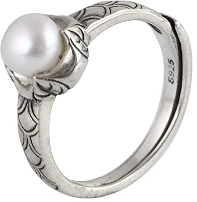 AMDXD S925 Sterling Silber Ringe, Perle Weiß Eheringe für Damen, Gothic Ring, Verstellbar, Silber, Echt Silber Schmuck