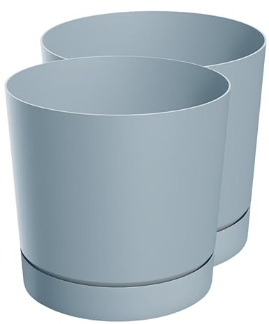 Zero Home - 2er Set Blumentöpfe I Blumentopf mit Untersetzer I Moderne Design I Aus Haltbarem Material I Schale mit Entwässerungslöchern I Hergestellt in EU I Premium Qualität I LICHTGRAU ⌀ 15 cm