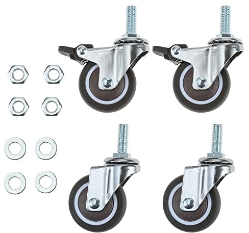 bowarepro 4 Lenkrollen mit Bremse 38mm Rollen für Möbel M8 Möbelrollen mit Gewinde 2 Rollen mit Bremse 22kg pro Rolle (M8)