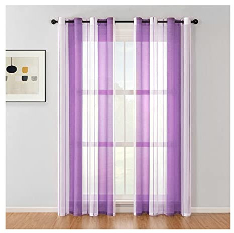 Homxi Vorhänge aus Tüll 2er Set 2 x 137Wx274L cm,Vorhänge Transparent Tüll Lila Weiß Transparente Streifen Ösen Vorhang