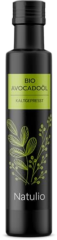Natulio BIO Avocadoöl kaltgepresst 250ml - zur Ernährung sowie zur Hautpflege geeignet - reich an Vitamin E und ungesättigten Fettsäuren - zertifiziert nach DE-ÖKO-006
