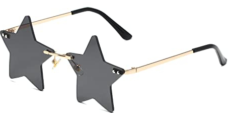 YUELUQU Vintage Mode Lustige Festival Sonnenbrillen Metall Rahmenlose Frauen Herren Punk Party Gläser (Stern-schwarz)